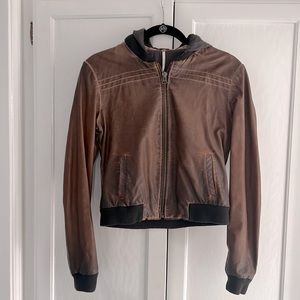 Free people brown leather jacket with hood size 2